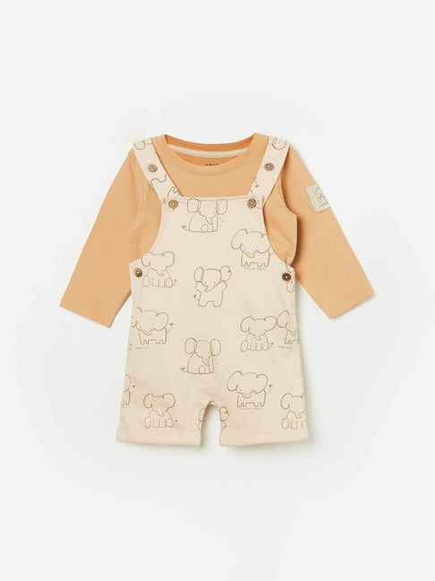 Juniors by Lifestyle Boys Beige Cotton Printed Dungaree Set