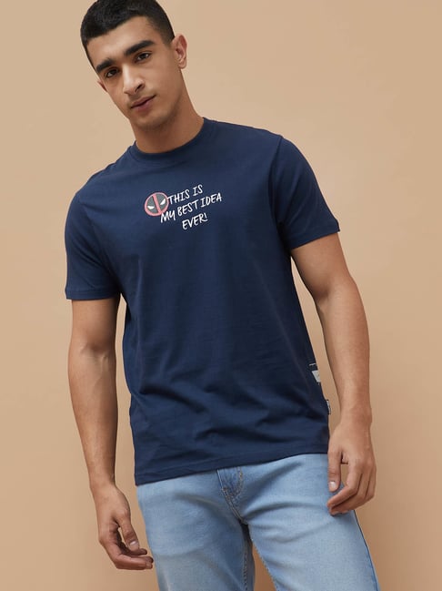Fame Forever By Lifestyle Blue Cotton Regular Fit Printed T-Shirt-picture-47