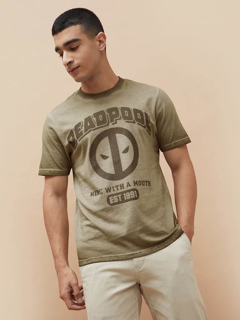 Fame Forever By Lifestyle Olive Cotton Regular Fit Printed T-Shirt-picture-26