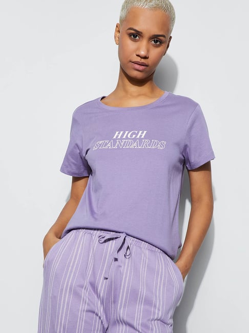 Ginger By Lifestyle Purple Cotton Regular Fit Printed Sleepwear T-Shirt-picture-31