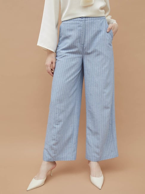 Code By Lifestyle Blue Regular Fit Striped Trousers