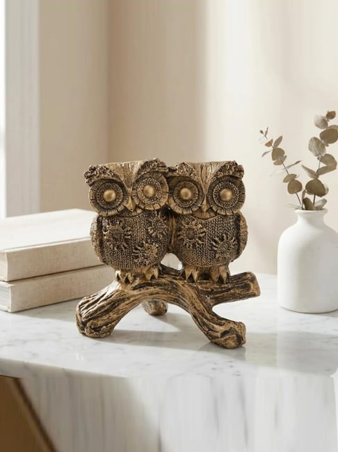 eCraftIndia Multicolor Resin Owls Sitting on Branch Decorative Statue Showpiece