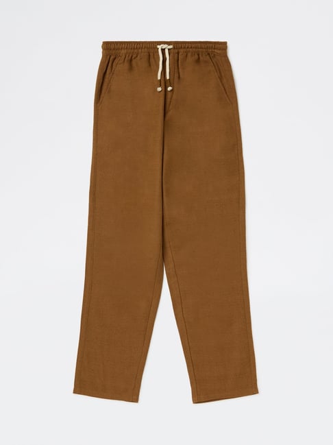HOP Kids Boys by Westside Dark Brown Relaxed-Fit Mid-Rise Cotton Trousers