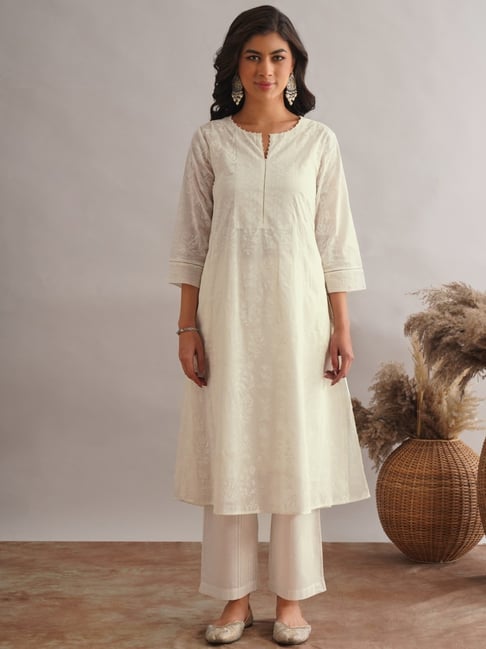 Jaypore White Block Print Kurta