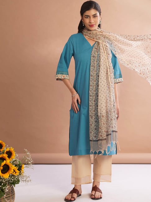 Jaypore Blue Cotton Straight Fit Kurta-picture-44