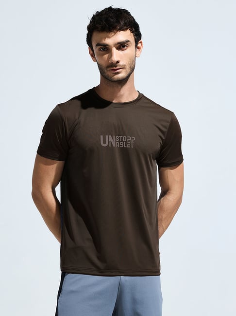 Domin8 Brown Nylon Regular Fit Sports T-shirt