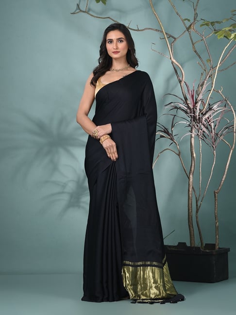 Charukriti Black Modal Saree With Unstitched Blouse-picture-24