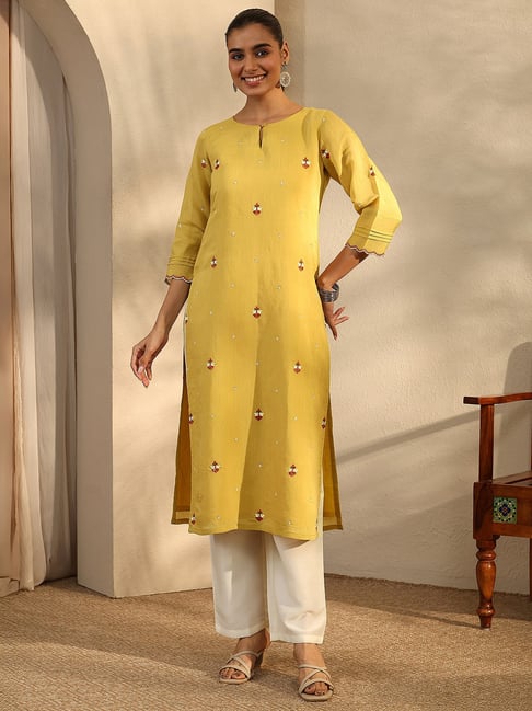 Libas Green Floral Motifs Embroidered Straight Kurta with Lining-picture-41