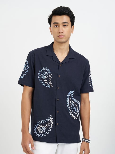 7 Alt By Pantaloons Night Sky Relaxed Fit Embroidered Shirt-image-29