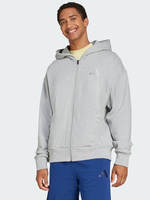 Adidas Grey Cotton Relaxed Fit Hoodie-image-32