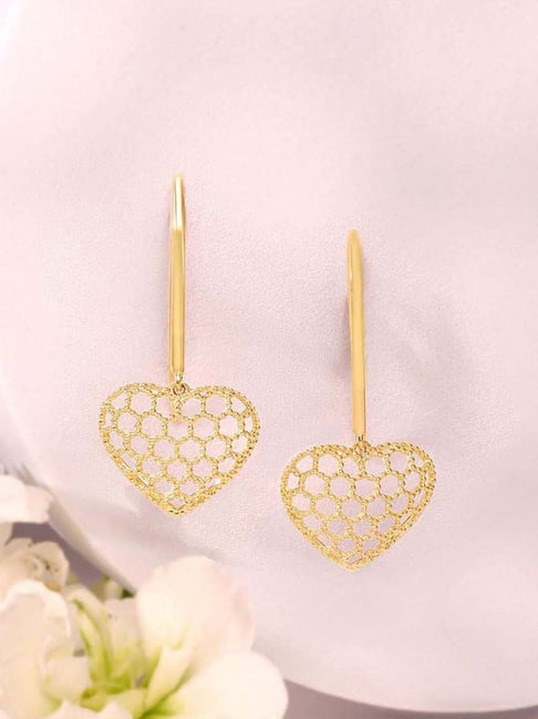 Mia by Tanishq 14k (585) Yellow Gold Honeyed Heart Earrings for Women