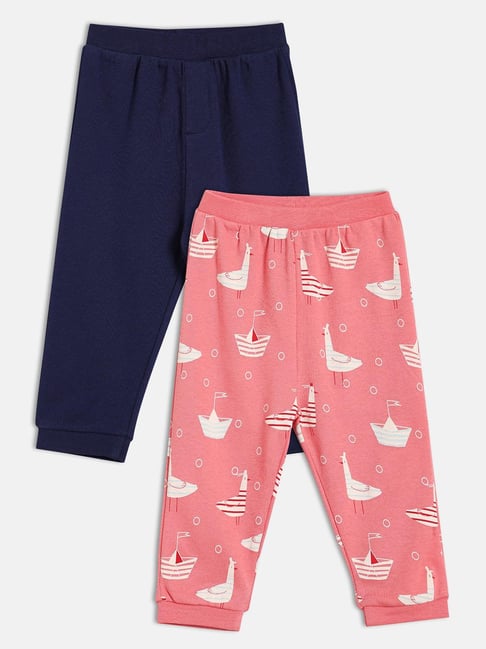 Miniklub Boys Navy and Pink Regular Fit Printed Knit Bottom - Pack of 2