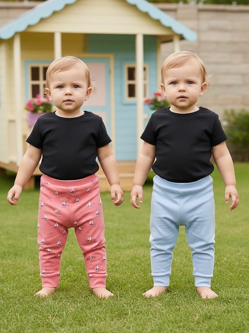 Miniklub Boys Pink and Blue Regular Fit Printed Knit Bottom - Pack of 2