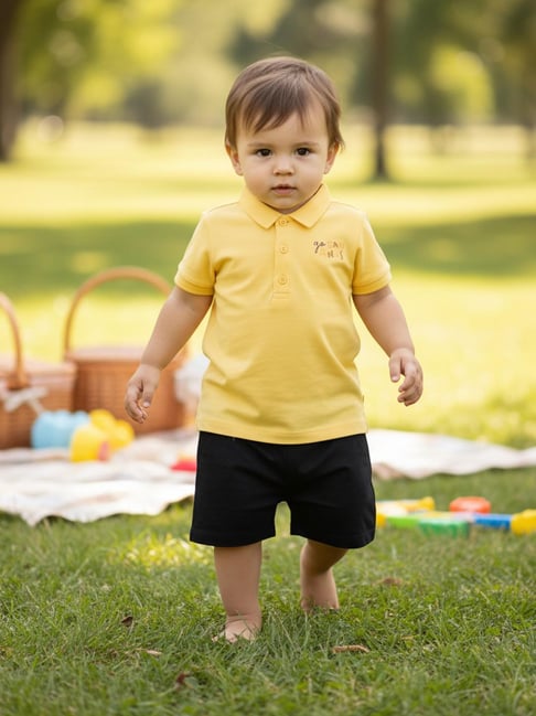 Miniklub Boys Yellow Regular Fit Printed Polo T-Shirt