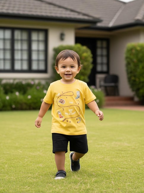 Miniklub Boys Yellow Regular Fit Graphic Print T-Shirt