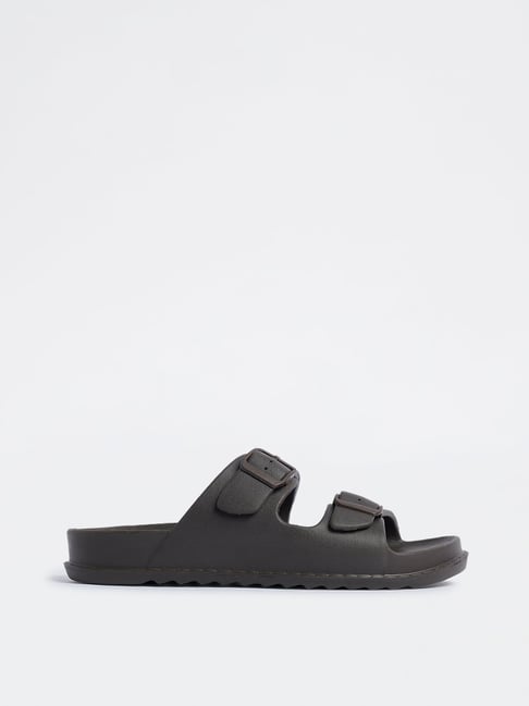 SOLEPLAY by Westside Dark Brown Buckle-Detailed Slip-On Sandals