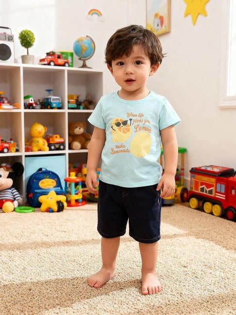 Miniklub Girls Blue Regular Fit Printed Knit Top