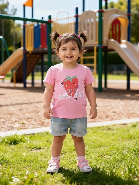 Miniklub Girls Pink Regular Fit Printed Knit Top