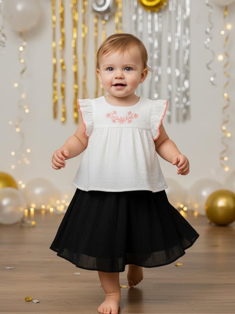 Miniklub Girls White Regular Fit Embroidered Woven Top