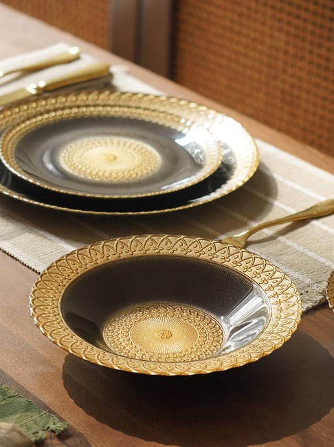 Pure Home and Living Charcoal Glass Embellished Serving Bowl - Set of 2