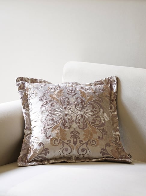 Pure Home and Living Beige Cotton Embroidered Cushion Cover