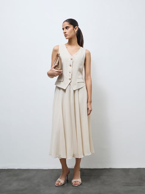 westside beige dress Buy Wardrobe Beige Checks Design A Line Dress from Westside