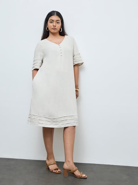 Gia by Westside Beige Solid A-Line Dress