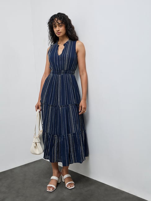 knee length dresses for ladies Straps Floral Print Ruffle Long Summer Dress with Lace-up Back –  FancyVestido main image 1