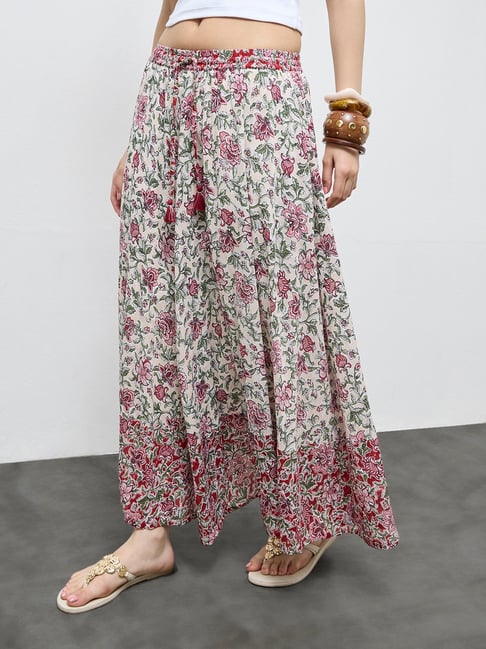 Bombay Paisley by Westside Off-White Floral Cotton Skirt