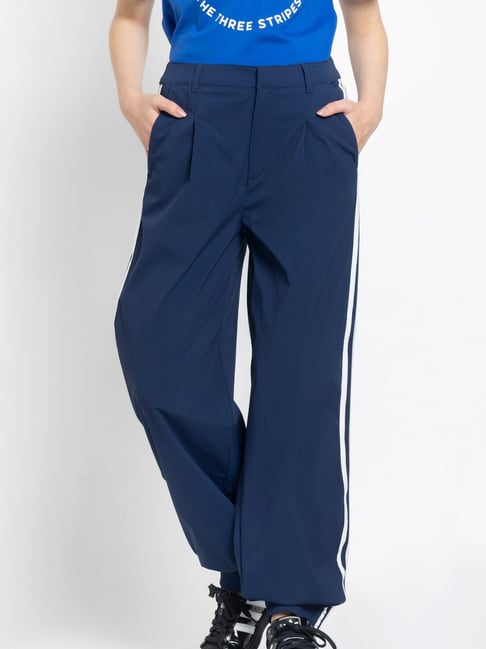 Adidas Originals Blue Polyamide Striped Mid Rise Parachute Pants-picture-24