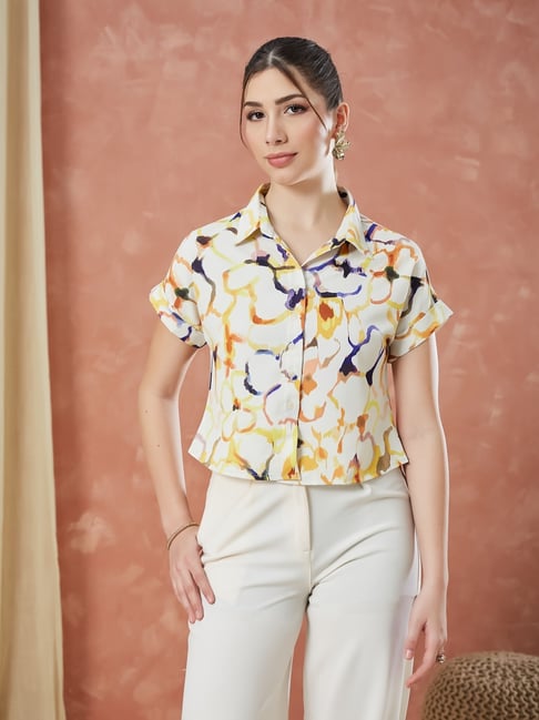 Latin Quarters Beige Polyester Abstract Shirt-picture-28