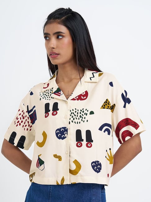 People By Pantaloons Beige Relaxed Fit Printed Shirt