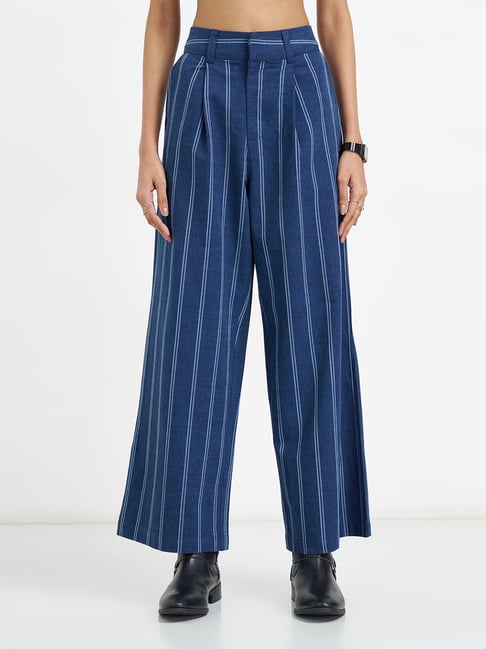 Sf Jeans By Pantaloons Indigo Flared Fit Striped Trousers