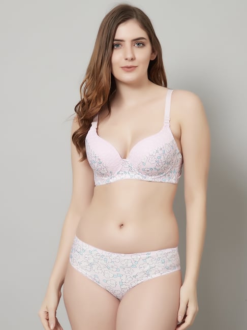 PrettyCat Pink Polyester Printed Lingerie Set