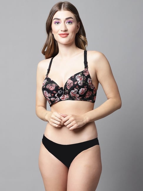 PrettyCat Black Lace Solid Lingerie Set