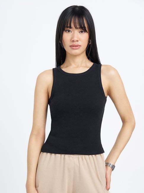 People By Pantaloons Jet Black Slim Fit Tank Top