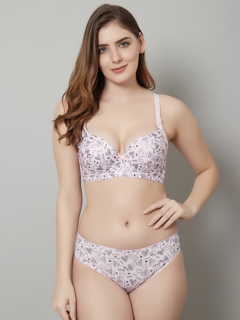 PrettyCat Pink Polyester Printed Lingerie Set