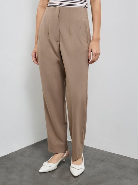 Wardrobe by Westside Beige High-Rise Trousers