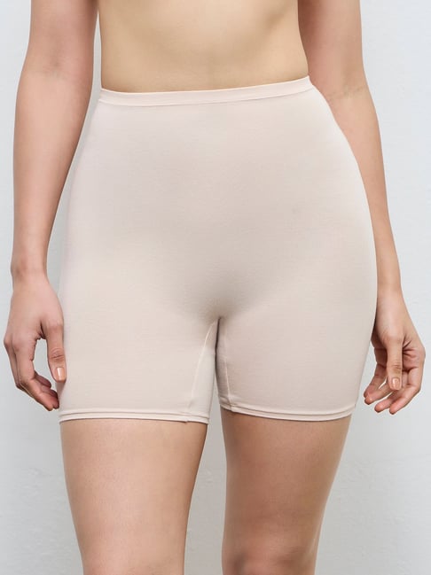 Wunderlove by Westside Beige Cotton-Blend High-Rise Shapewear Cycling Shorts