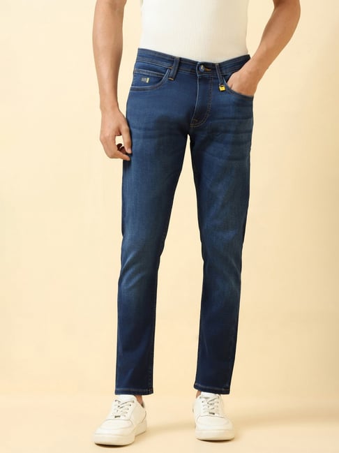 Allen Solly Navy Blue Cotton Skinny Fit Solid Jeans