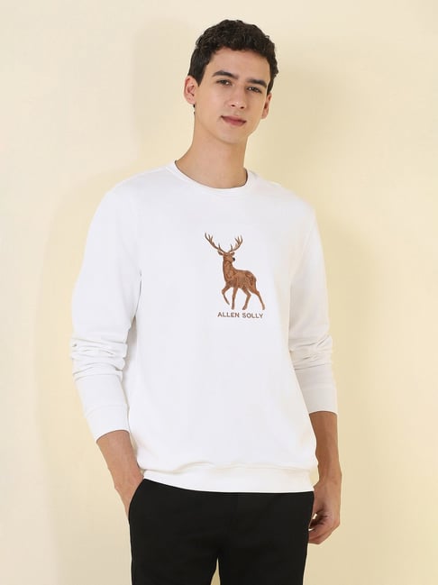 Allen Solly White Cotton Regular Fit Embroidered Sweatshirt