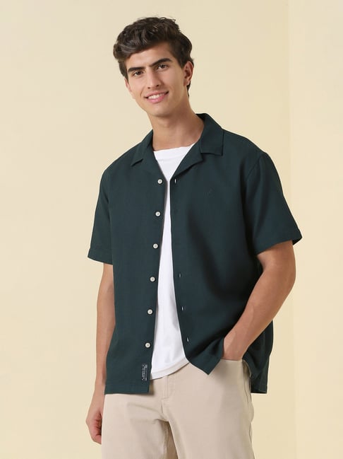 Allen Solly Navy Blue Cotton Relaxed Fit Solid Shirt-picture-13