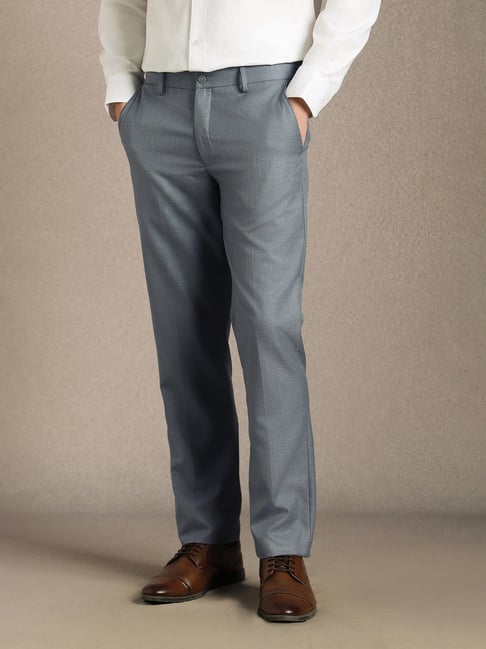 Louis Philippe Grey Skinny Fit Solid Trousers-picture-22