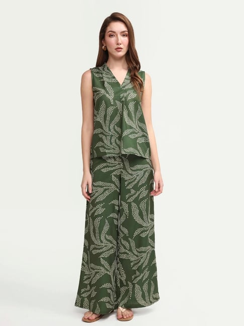 RAREISM Olive Polyester Printed Trousers