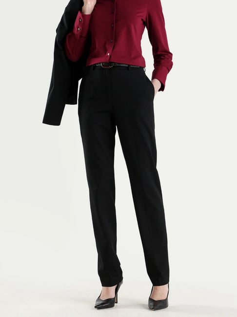 RAREISM Black Polyester Solid Trousers