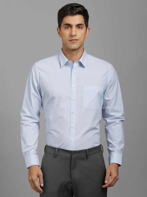 Louis Philippe Blue Cotton Slim Fit Striped Shirt