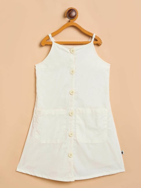StyloBug Girls White Cotton Regular Fit Dress