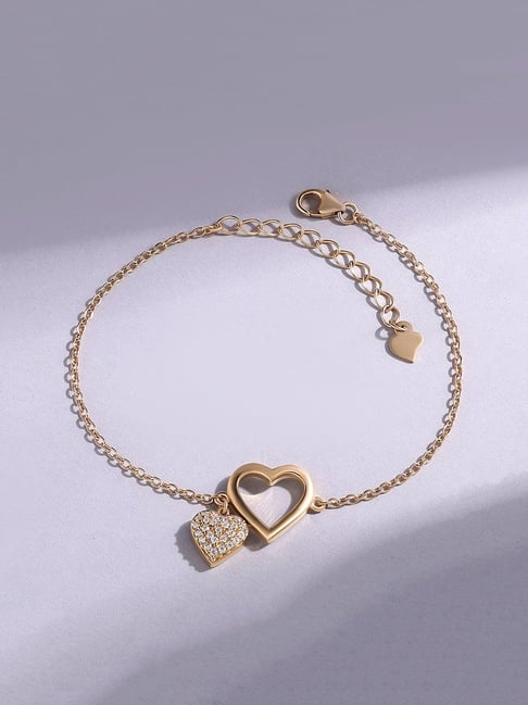Ornate Jewels 925 Silver 18K Gold Plated White CZ Dual Heart Embrace Bracelet