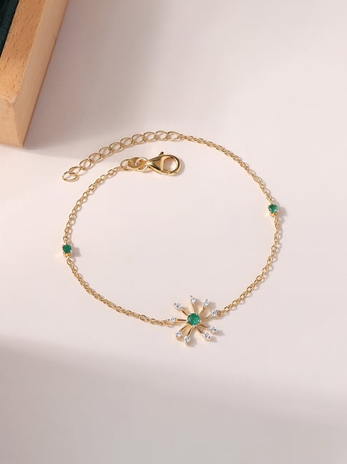 Ornate Jewels 925 Silver 18K Gold Plated Natural Green Emerald Flower Bracelet