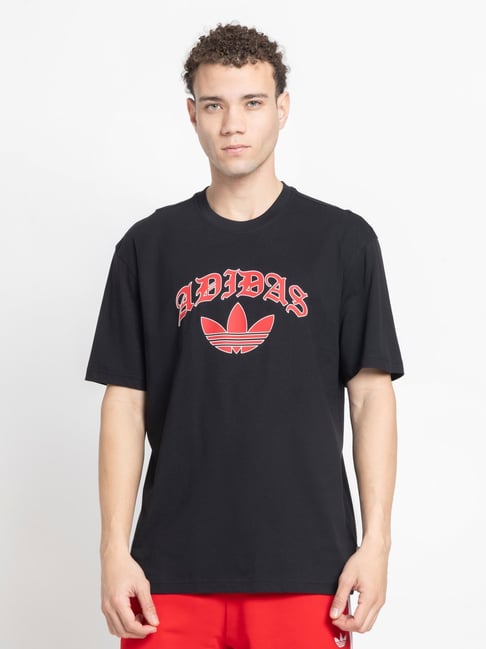Adidas Originals Black Relaxed Fit Printed T-shirt-image-40